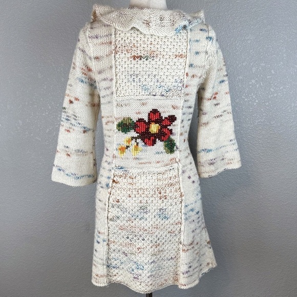 Anthropologie Sweaters - Anthropologie Sleeping on Snow Cream Floral Knit Ruffle Sweater Cardigan